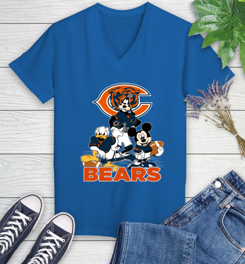 NFL Chicago Bears Mickey Mouse Donald Duck Goofy Football Shirt Women's V-Neck T-Shirt 10