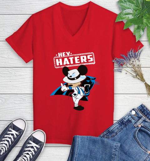 NFL Hey Haters Mickey Football Sports Carolina Panthers Women's V-Neck T-Shirt 11