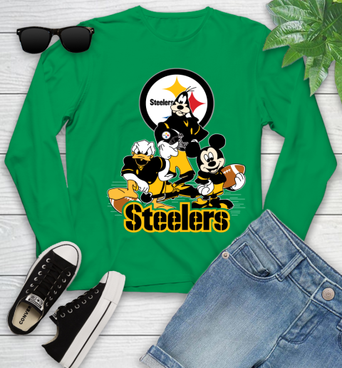 NFL Pittsburgh Steelers Mickey Mouse Donald Duck Goofy Football Shirt Youth Long Sleeve 7