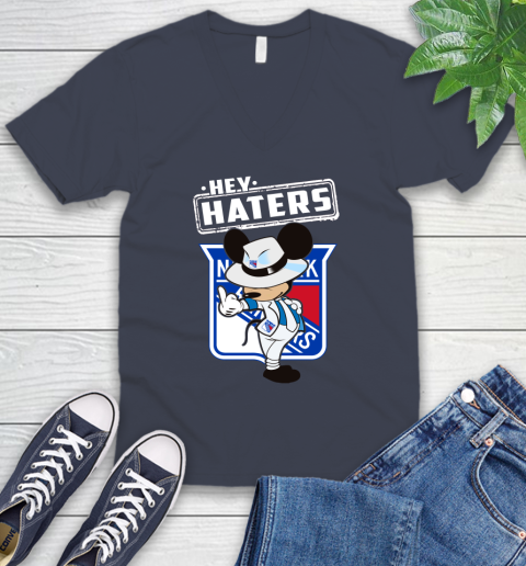 NHL Hey Haters Mickey Hockey Sports New York Rangers V-Neck T-Shirt 8