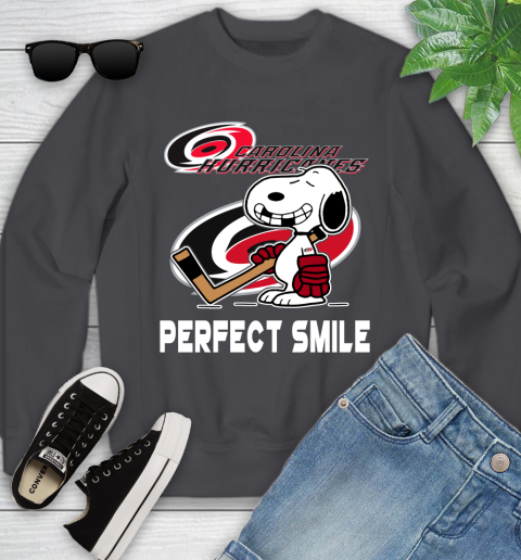 NHL Carolina Hurricanes Snoopy Perfect Smile The Peanuts Movie Hockey T Shirt Youth Sweatshirt 5