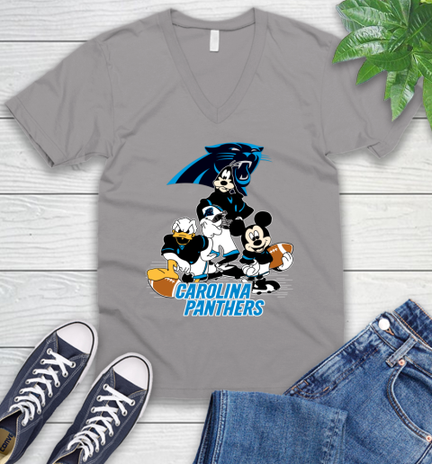 NFL Carolina Panthers Mickey Mouse Donald Duck Goofy Football Shirt V-Neck T-Shirt 3