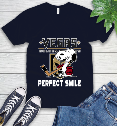 NHL Vegas Golden Knights Snoopy Perfect Smile The Peanuts Movie Hockey T Shirt V-Neck T-Shirt 2
