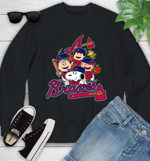MLB Atlanta Braves Snoopy Charlie Brown Woodstock The Peanuts Movie Baseball T Shirt Youth Sweatshirt