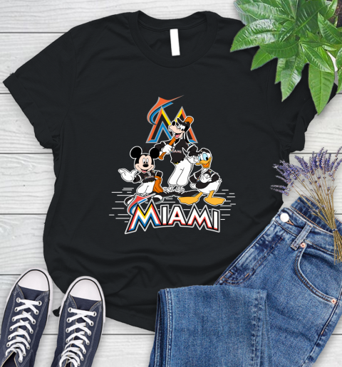 MLB Miami Marlins Mickey Mouse Donald Duck Goofy Baseball T Shirt Women's T-Shirt