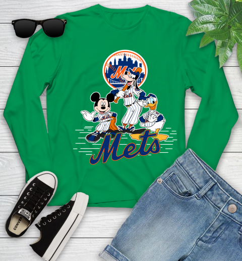 MLB New York Mets Mickey Mouse Donald Duck Goofy Baseball T Shirt Youth Long Sleeve 7