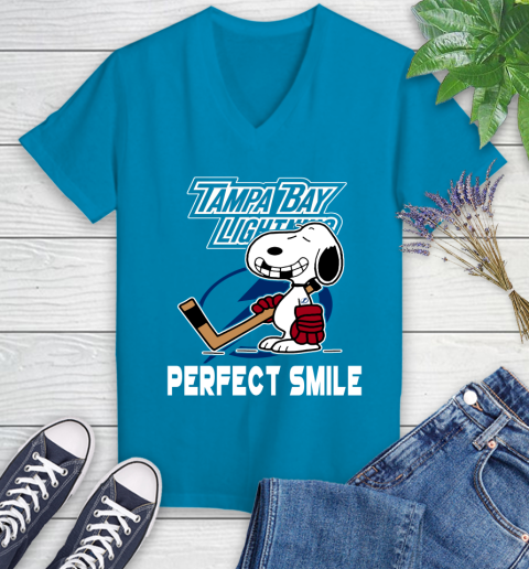 NHL Tampa Bay Lightning Snoopy Perfect Smile The Peanuts Movie Hockey T Shirt Women's V-Neck T-Shirt 7