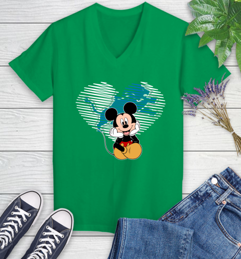 NFL Detroit Lions The Heart Mickey Mouse Disney Football T Shirt_000 Women's V-Neck T-Shirt 5