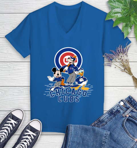 MLB Chicago Cubs Mickey Mouse Donald Duck Goofy Baseball T Shirt Women's V-Neck T-Shirt 10