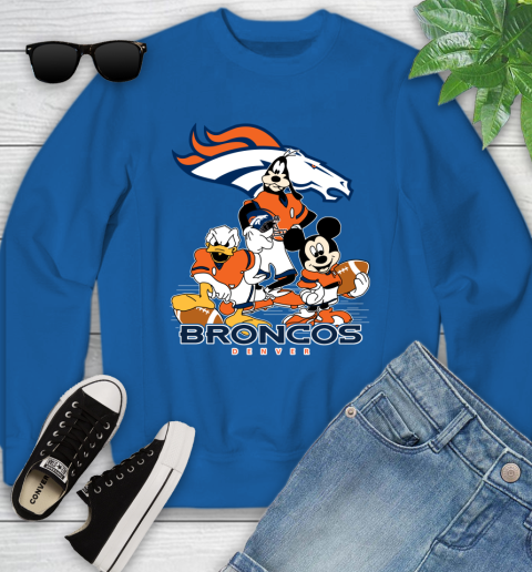 NFL Denver Broncos Mickey Mouse Donald Duck Goofy Football Shirt Youth Sweatshirt 7