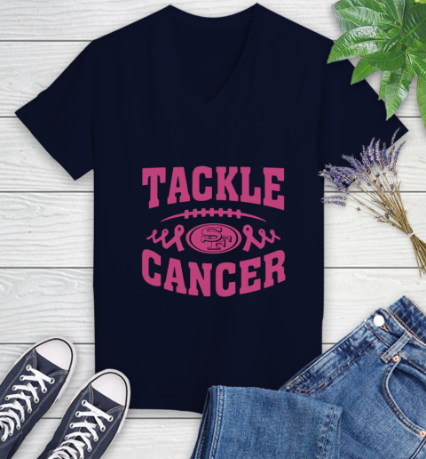 San Francisco 49ers Tackle Breast Cancer Women's V-Neck T-Shirt 3
