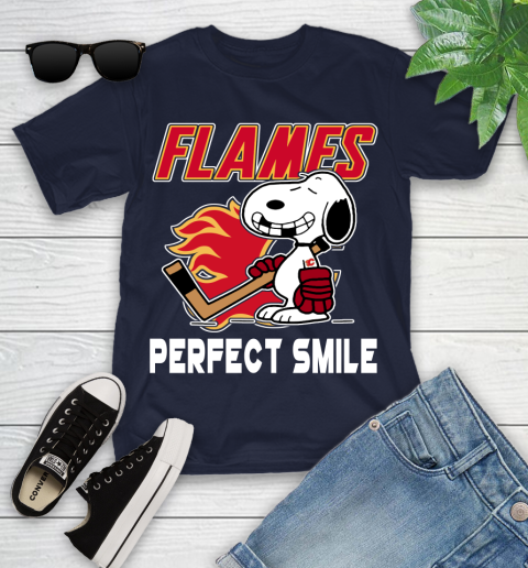 NHL Calgary Flames Snoopy Perfect Smile The Peanuts Movie Hockey T Shirt Youth T-Shirt 2