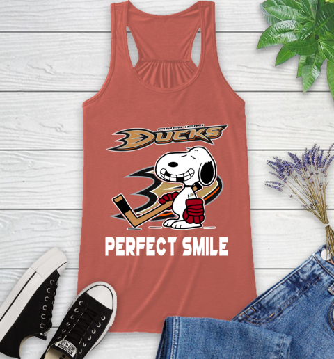 NHL Anaheim Ducks Snoopy Perfect Smile The Peanuts Movie Hockey T Shirt Racerback Tank 3