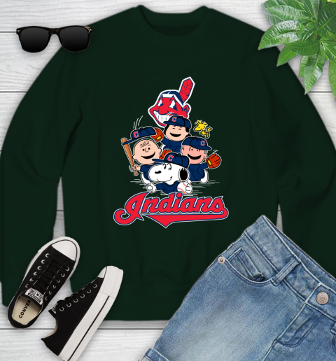 MLB Cleveland Indians Snoopy Charlie Brown Woodstock The Peanuts Movie Baseball T Shirt_000 Youth Sweatshirt 9
