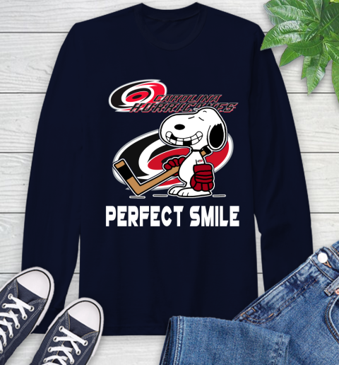 NHL Carolina Hurricanes Snoopy Perfect Smile The Peanuts Movie Hockey T Shirt Long Sleeve T-Shirt 3