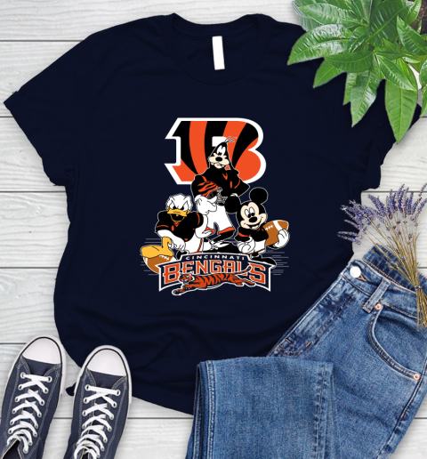 NFL Cincinnati Bengals Mickey Mouse Donald Duck Goofy Football Shirt Women's T-Shirt 2