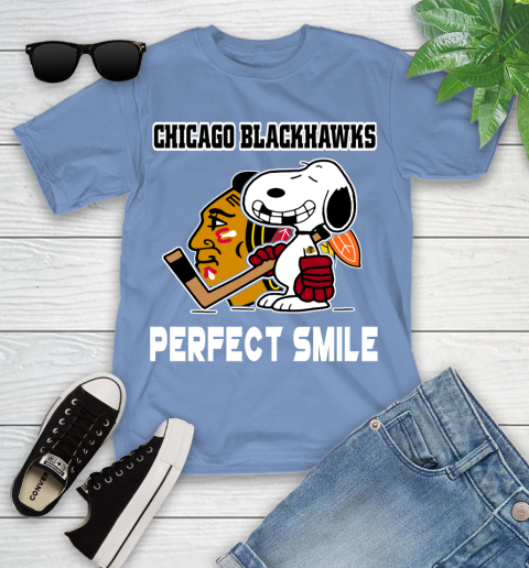 NHL Chicago Blackhawks Snoopy Perfect Smile The Peanuts Movie Hockey T Shirt Youth T-Shirt 15