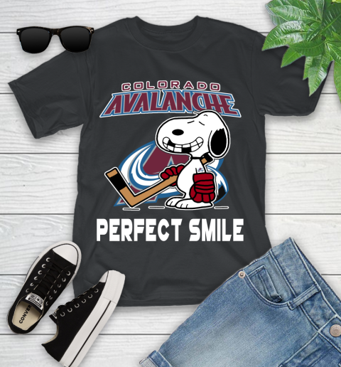 NHL Colorado Avalanche Snoopy Perfect Smile The Peanuts Movie Hockey T Shirt Youth T-Shirt