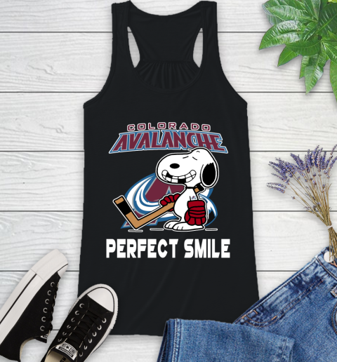 NHL Colorado Avalanche Snoopy Perfect Smile The Peanuts Movie Hockey T Shirt Racerback Tank