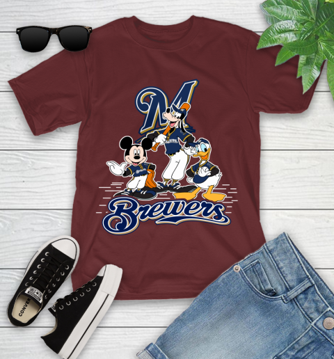 MLB Milwaukee Brewers Mickey Mouse Donald Duck Goofy Baseball T Shirt Youth T-Shirt 14