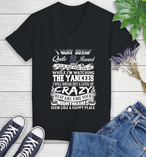 New York Yankees MLB Baseball Don't Mess With Me While I'm Watching My Team Women's V-Neck T-Shirt