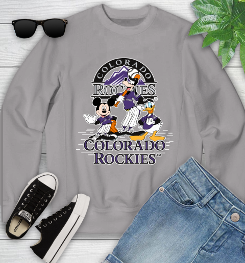 MLB Colorado Rockies Mickey Mouse Donald Duck Goofy Baseball T Shirt Youth Sweatshirt 3