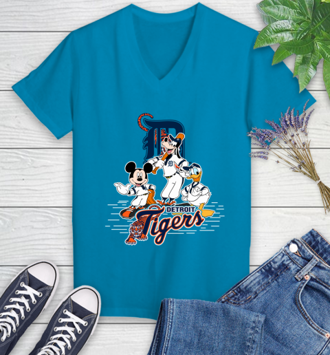 MLB Detroit Tigers Mickey Mouse Donald Duck Goofy Baseball T Shirt Women's V-Neck T-Shirt 7