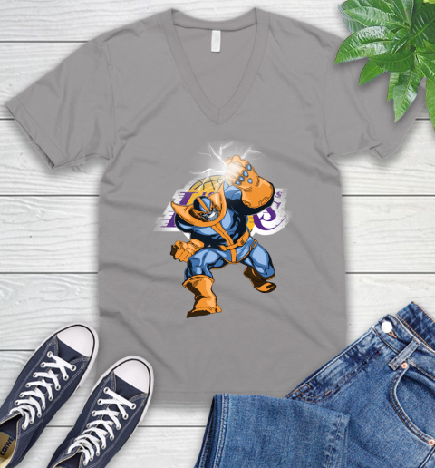 Los Angeles Lakers NBA Basketball Thanos Avengers Infinity War Marvel V-Neck T-Shirt 3