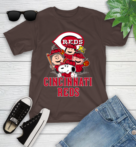 MLB Cincinnati Reds Snoopy Charlie Brown Woodstock The Peanuts Movie Baseball T Shirt_000 Youth T-Shirt 7