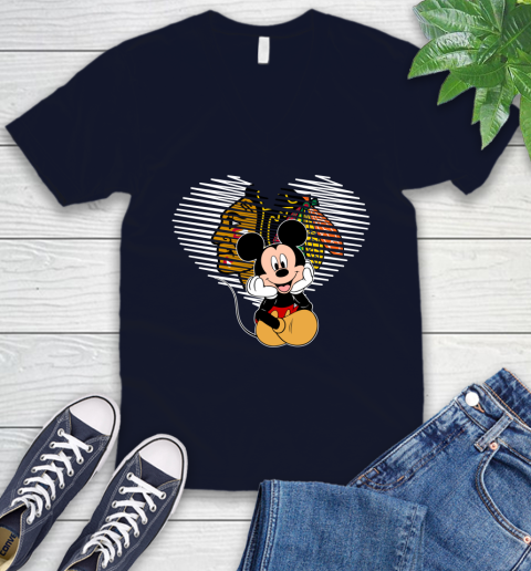NHL Chicago Blackhawks Carolina Hurricanes The Heart Mickey Mouse Disney Hockey V-Neck T-Shirt 2