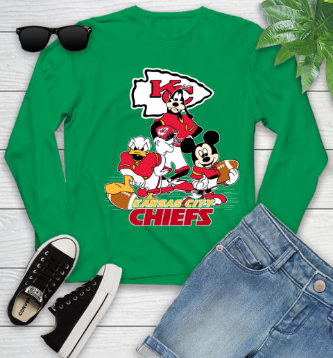 NFL Kansas City Chiefs Mickey Mouse Donald Duck Goofy Football Shirt Youth Long Sleeve 7