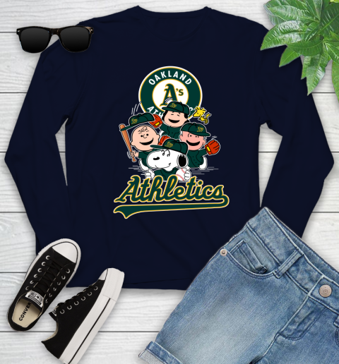 MLB Oakland Athletics Snoopy Charlie Brown Woodstock The Peanuts Movie Baseball T Shirt_000 Youth Long Sleeve 2