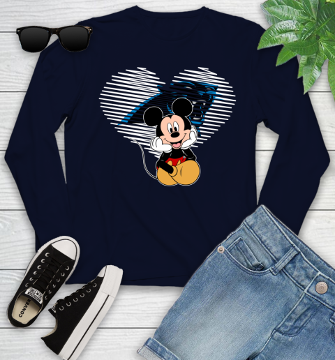 NFL Carolina Panthers The Heart Mickey Mouse Disney Football T Shirt_000 Youth Long Sleeve 2
