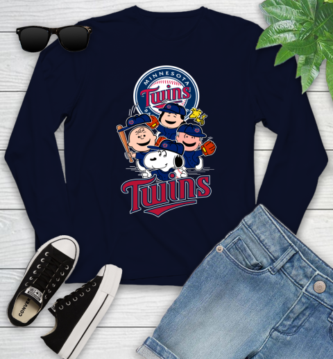MLB Minnesota Twins Snoopy Charlie Brown Woodstock The Peanuts Movie Baseball T Shirt_000 Youth Long Sleeve 2