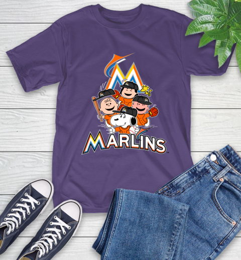 MLB Miami Marlins Snoopy Charlie Brown Woodstock The Peanuts Movie Baseball T Shirt T-Shirt 5