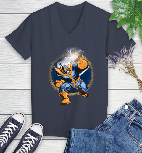 Buffalo Sabres NHL Hockey Thanos Avengers Infinity War Marvel Women's V-Neck T-Shirt 12