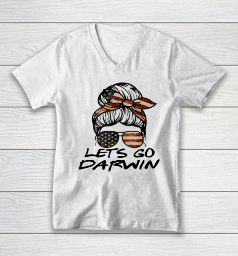 Lets Go Darwin Us Flag Sarcastic V-Neck T-Shirt 4