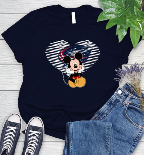 NHL Columbus Blue Jackets Carolina Hurricanes The Heart Mickey Mouse Disney Hockey Women's T-Shirt 2