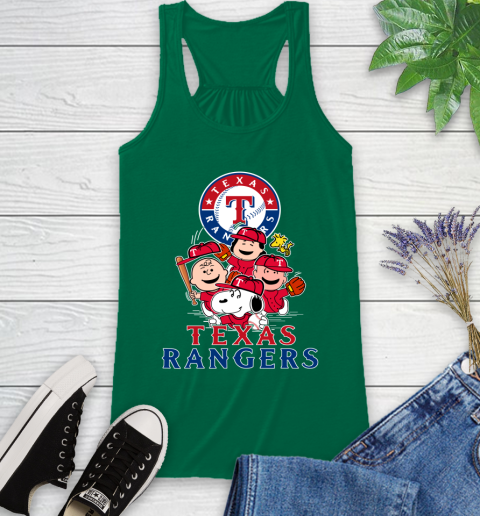 MLB Texas Rangers Snoopy Charlie Brown Woodstock The Peanuts Movie Baseball T Shirt Racerback Tank 6