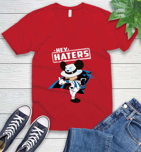 NFL Hey Haters Mickey Football Sports Carolina Panthers V-Neck T-Shirt 6
