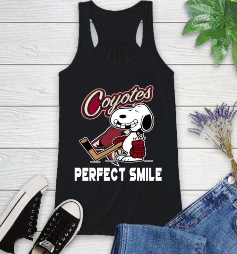NHL Arizona Coyotes Snoopy Perfect Smile The Peanuts Movie Hockey T Shirt Racerback Tank