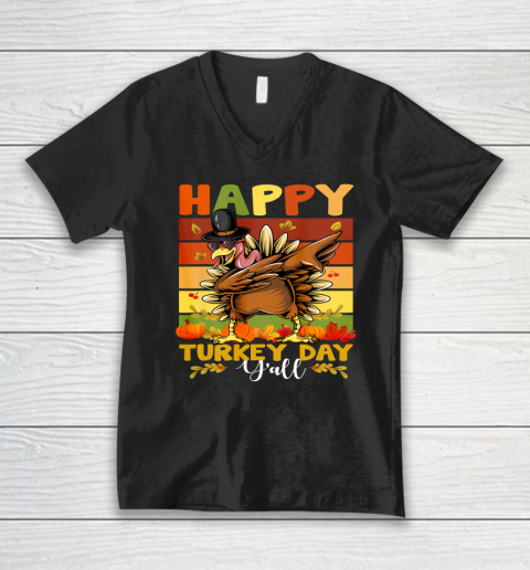 HAPPY TURKEY DAY Dabbing Thanksgiving Day V-Neck T-Shirt