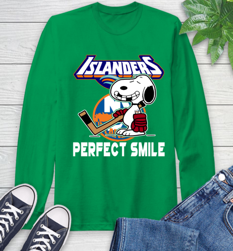 NHL New York Islanders Snoopy Perfect Smile The Peanuts Movie Hockey T Shirt Long Sleeve T-Shirt 8