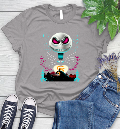 MLB San Francisco Giants Jack Skellington Sally The Nightmare Before Christmas Baseball Women's T-Shirt 5