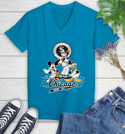 MLB Chicago White Sox Mickey Mouse Donald Duck Goofy Baseball T Shirt Women's V-Neck T-Shirt 7