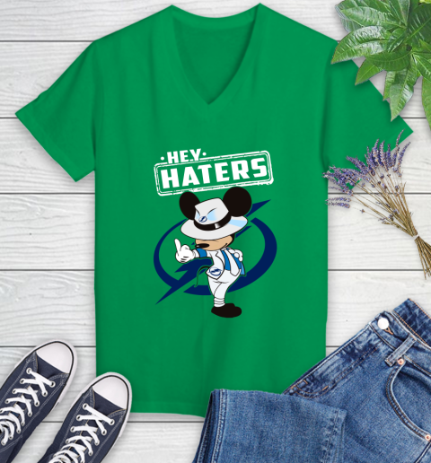 NHL Hey Haters Mickey Hockey Sports Tampa Bay Lightning Women's V-Neck T-Shirt 5