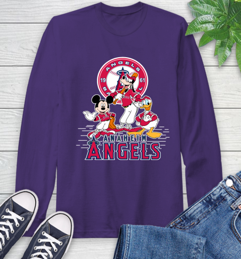 MLB Los Angeles Angels Mickey Mouse Donald Duck Goofy Baseball T Shirt Long Sleeve T-Shirt 5