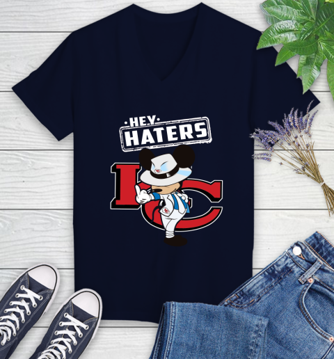 NFL Hey Haters Mickey Football Sports Kansas City Chiefs Women's V-Neck T-Shirt 2