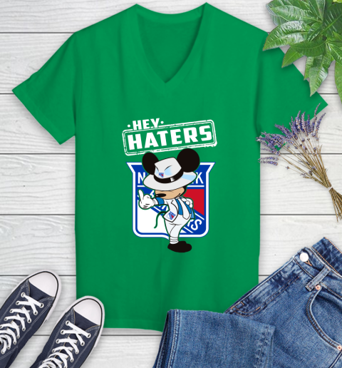 NHL Hey Haters Mickey Hockey Sports New York Rangers Women's V-Neck T-Shirt 5