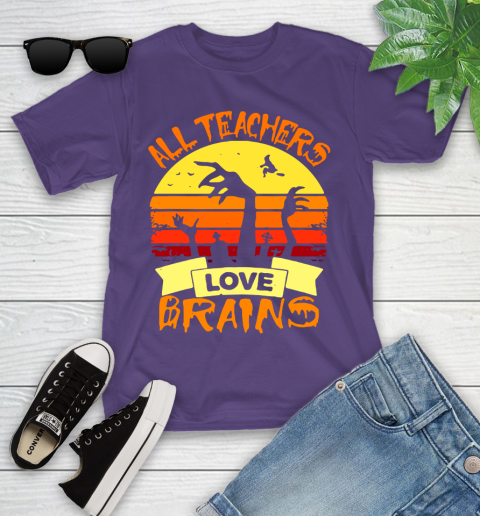 Halloween All Teachers Love Brains Sunset Youth T-Shirt 3